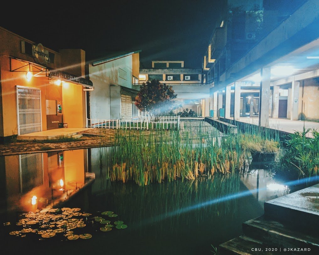 University campus at night